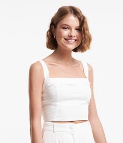 Blusa de Alça em Linho com Pala Virada e Lastex nas Costas