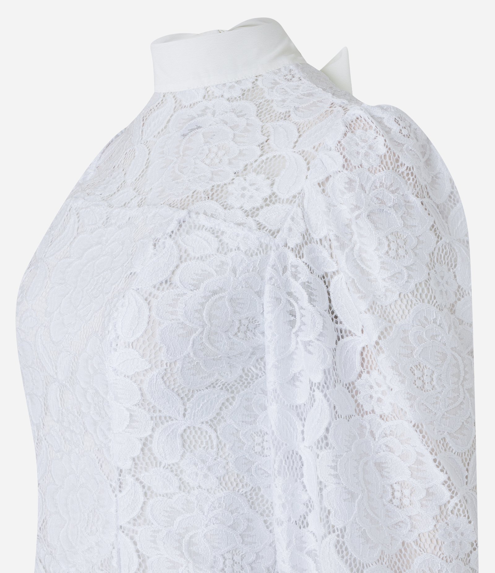 Blusa em Renda Floral com Golinha Alta e Recorte Babado na Barra Branco Neve 6