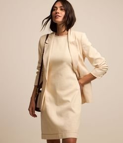 Vestido Curto em Sarja com Pespontos Contrastantes