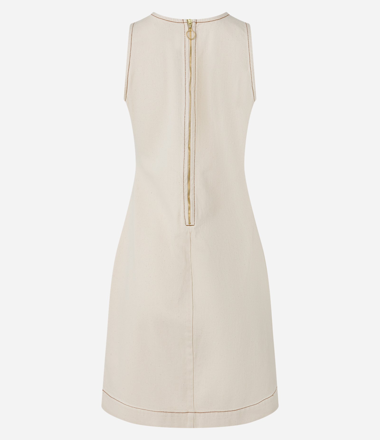 Vestido Curto em Sarja com Pespontos Contrastantes Bege 6