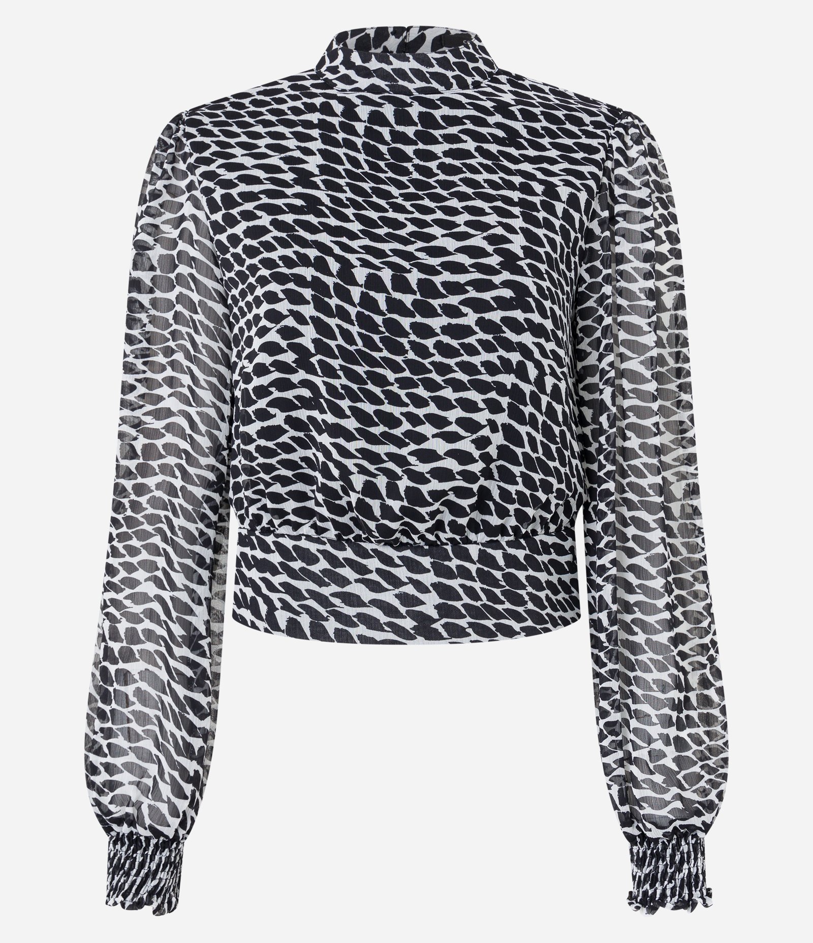 Blusa em Chiffon com Lastex no Punho e Estampa Escamas Preto/ Branco 5