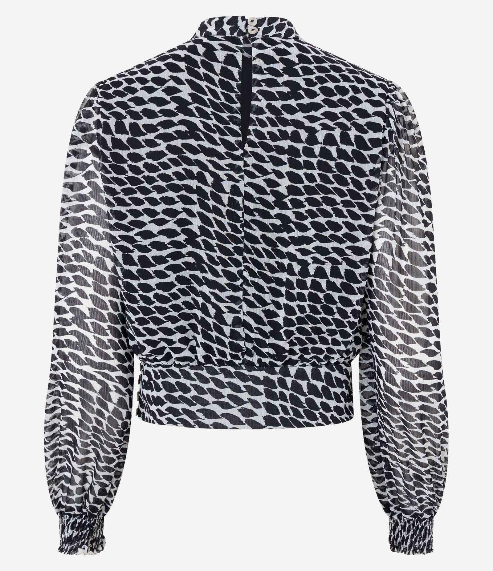 Blusa em Chiffon com Lastex no Punho e Estampa Escamas Preto/ Branco 6