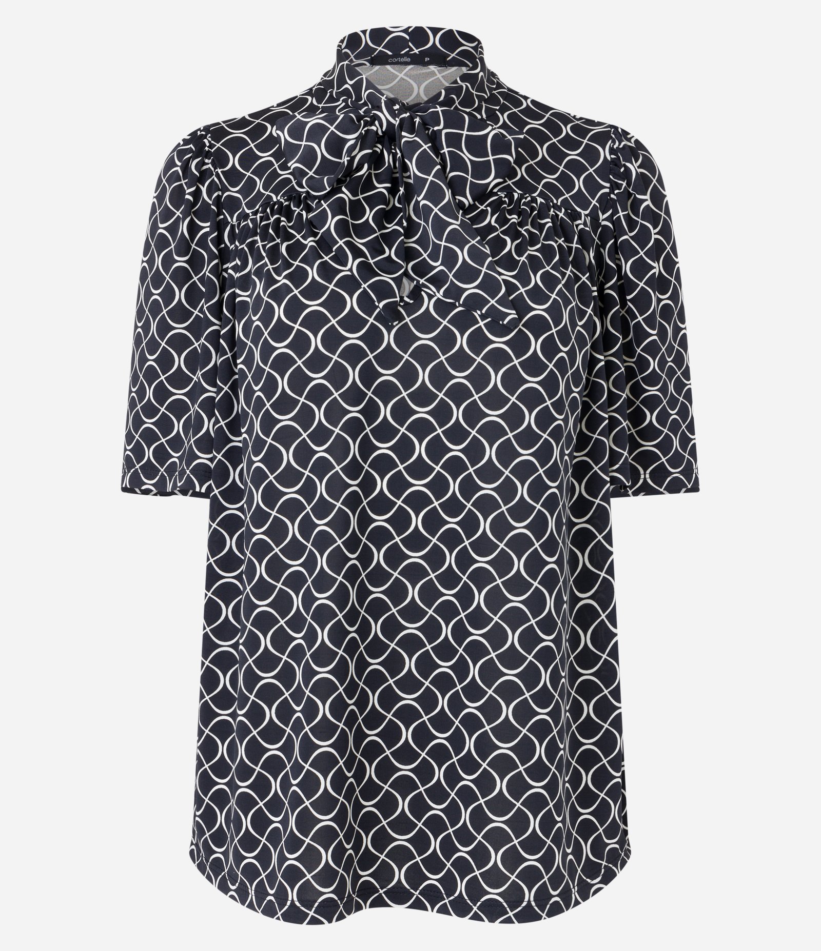 Blusa em Microfibra com Gola Laço e Estampa Abstrata Preto 6