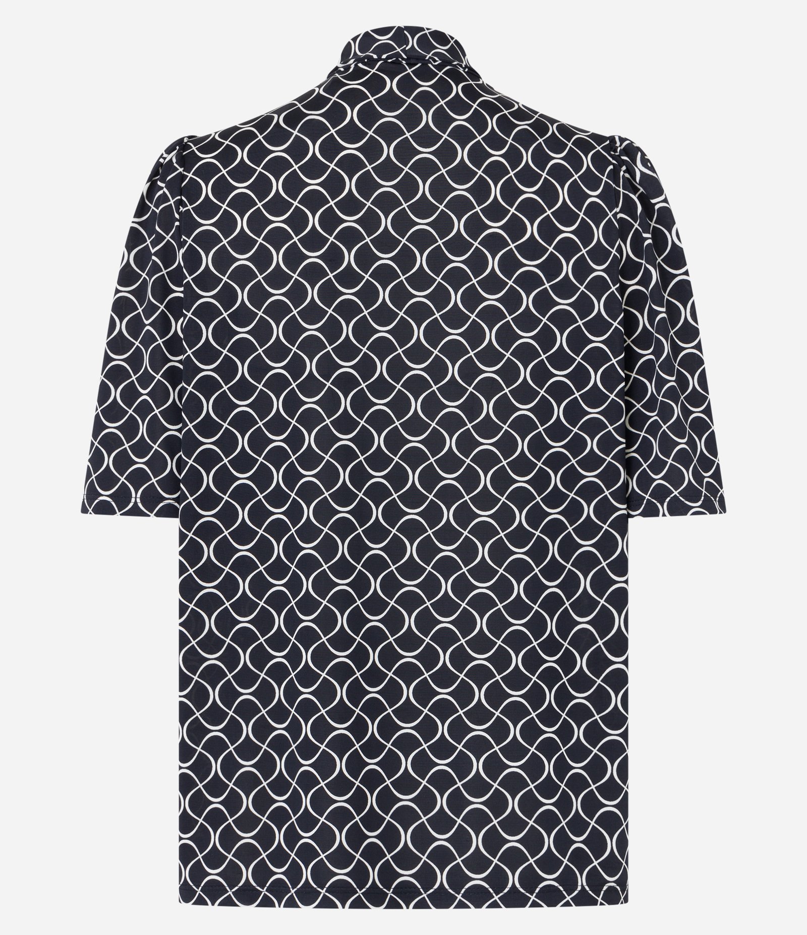 Blusa em Microfibra com Gola Laço e Estampa Abstrata Preto 7