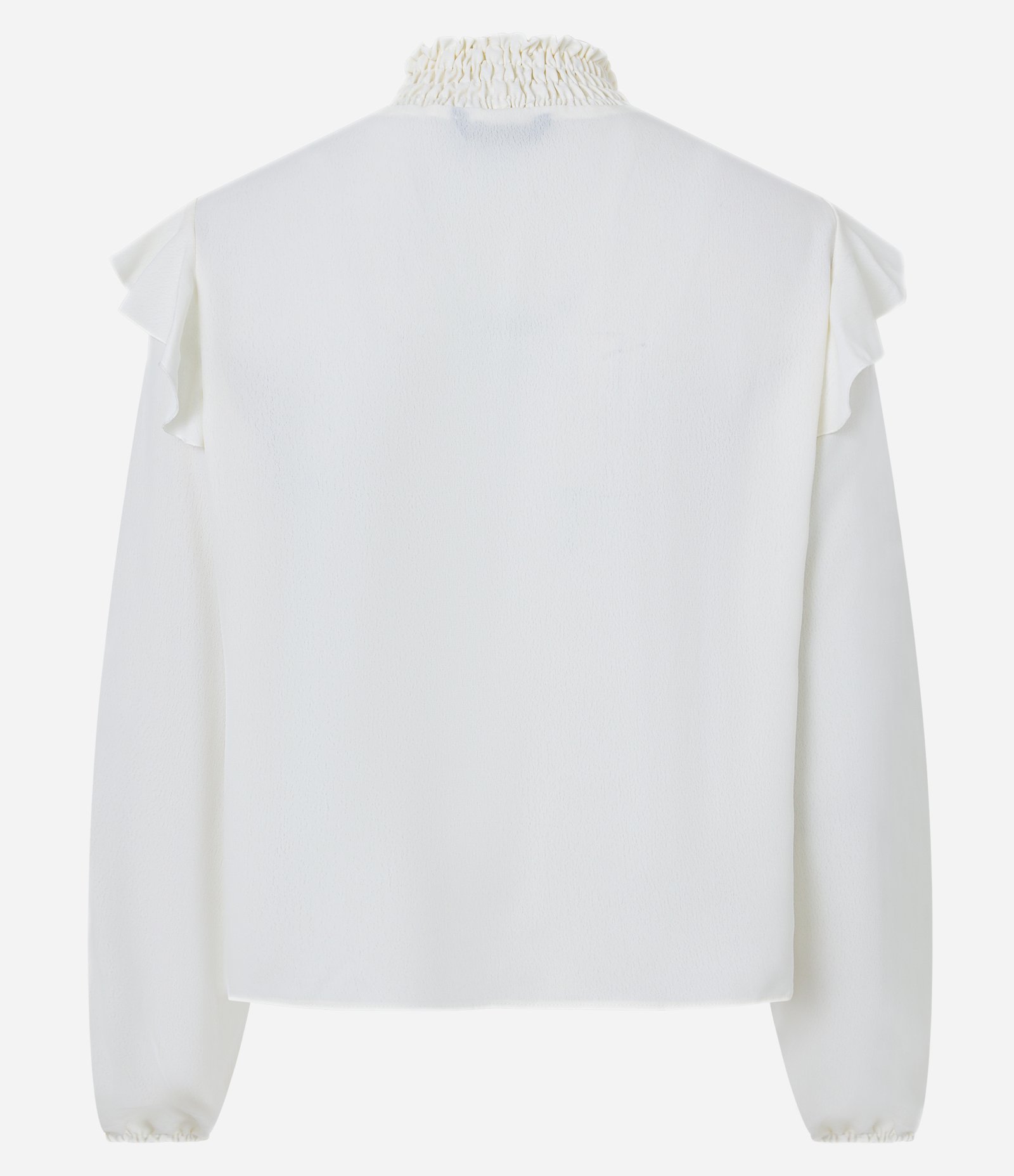 Blusa em Crepe com Lastex na Gola Alta e Babado na Cava Branco Neve 7