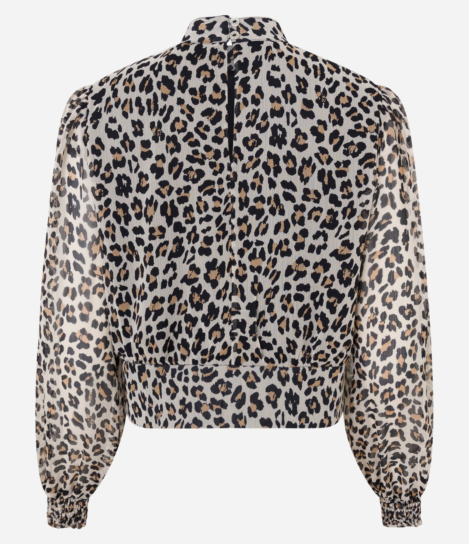 Blusa em Chiffon com Golinha e Ajuste em Lastex no Punho Off White/ Marrom/ Preto 8