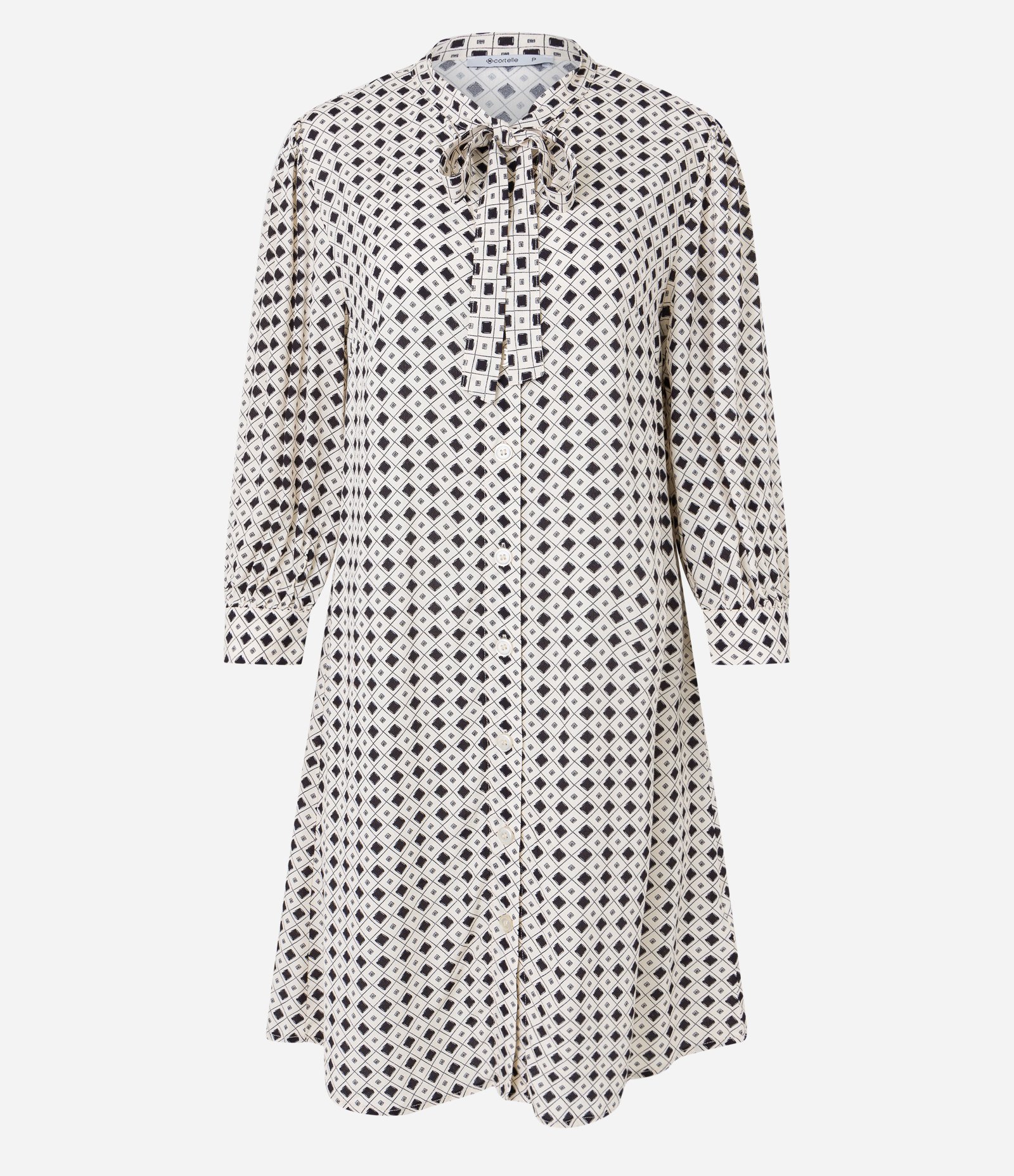 Vestido em Viscose com Abotoamento Frontal e Laço na Gola Off White 5