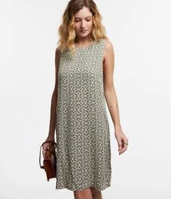 Vestido sem Manga em Viscose com Estampa Abstrata