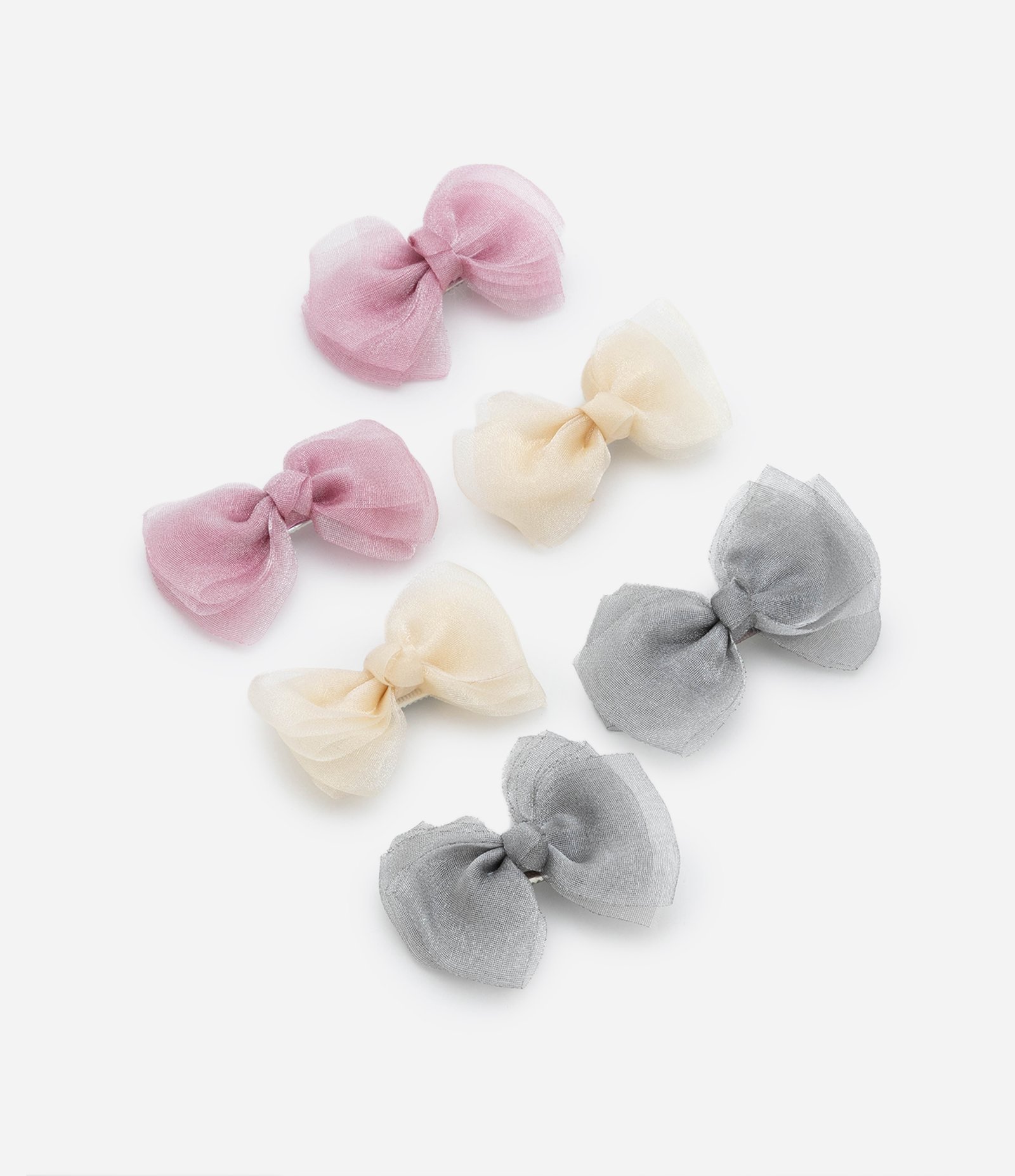 Kit 06 Presilhas de Cabelo Infantis com Lacinhos de Tule Multicores 1