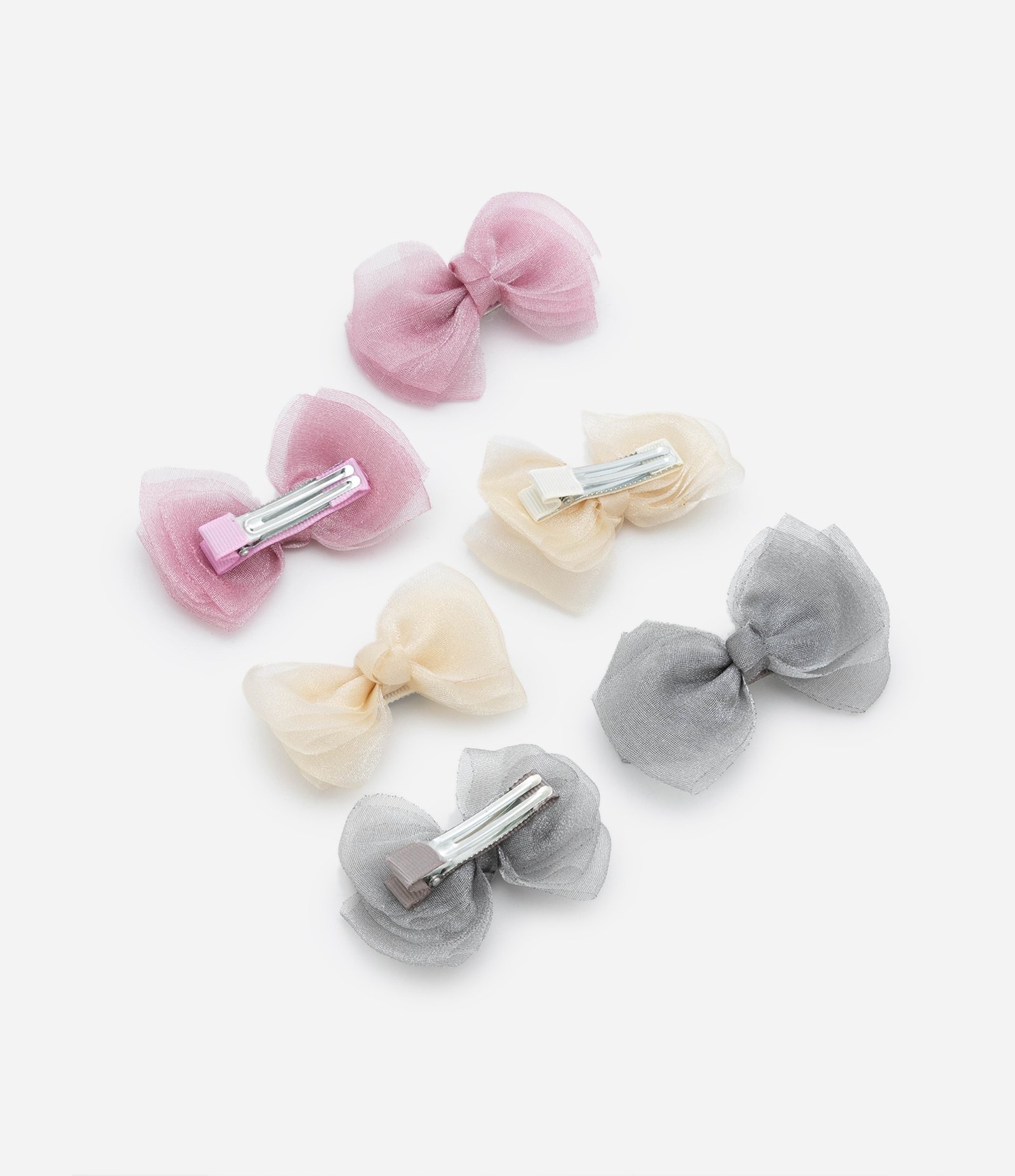 Kit 06 Presilhas de Cabelo Infantis com Lacinhos de Tule Multicores 2