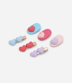 Kit 06 Presilhas de Cabelo Infantil com Coração - Tam U