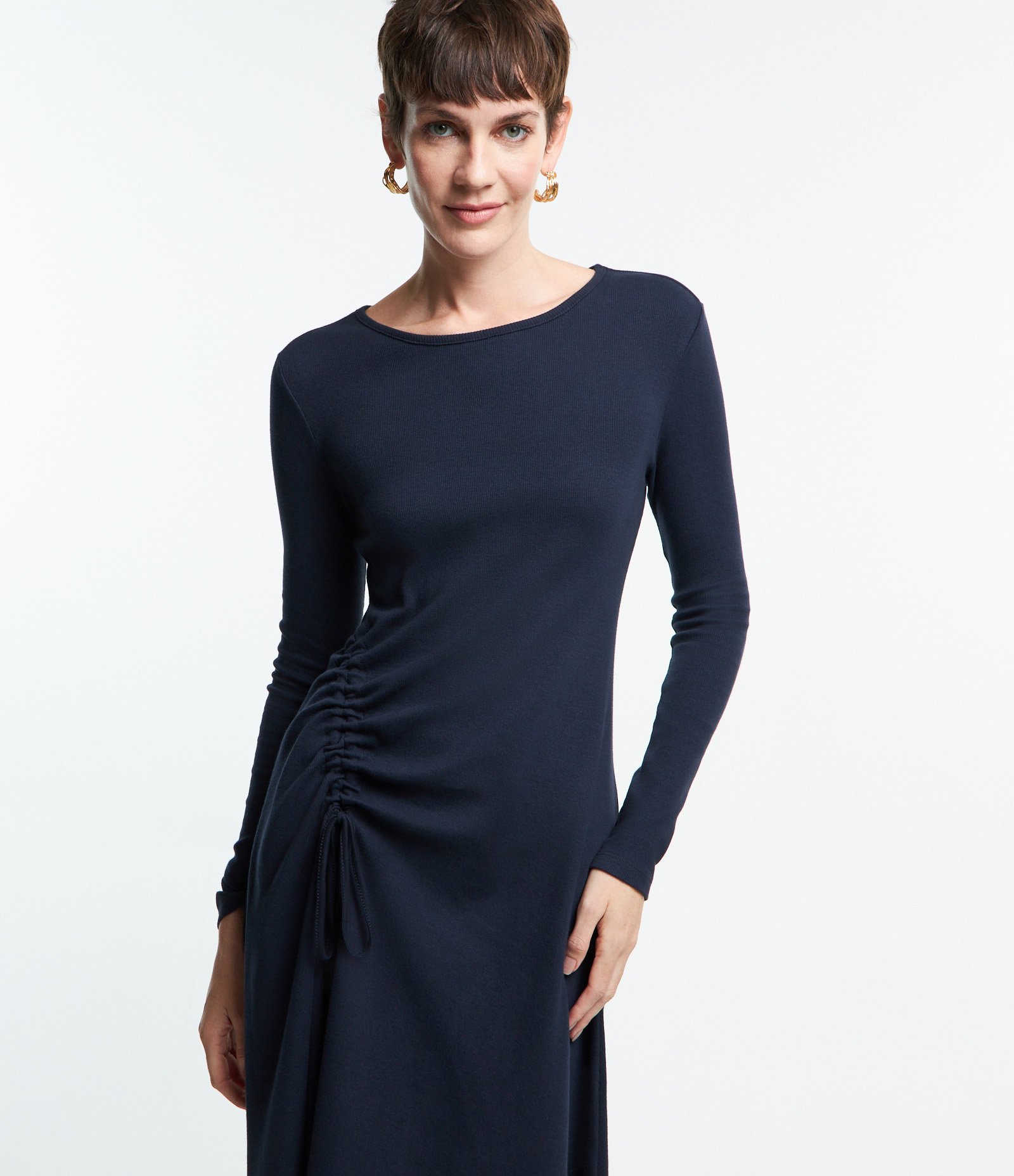 Vestido Midi em Malha Ribana com Detalhe para Franzir Azul 2