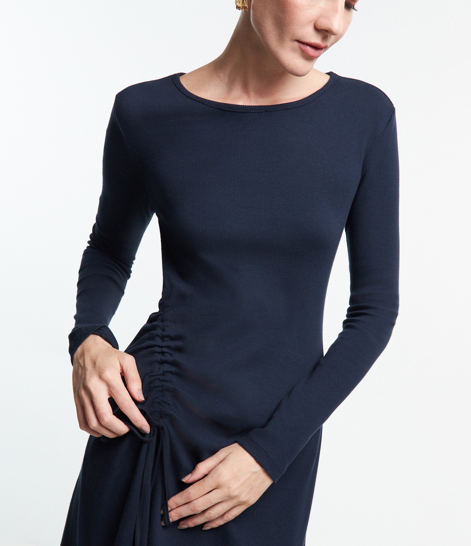 Vestido Midi em Malha Ribana com Detalhe para Franzir Azul 4