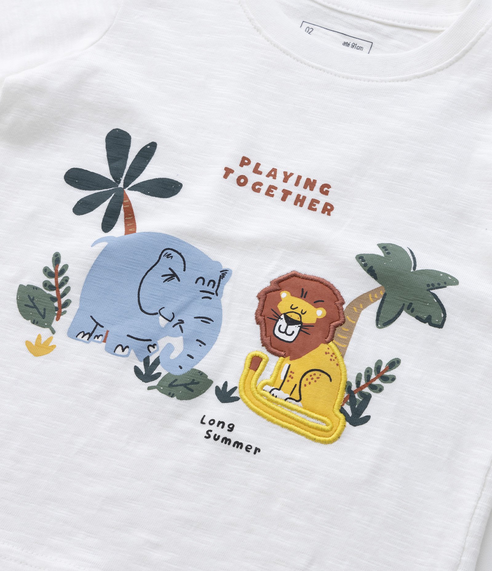 Camiseta Infantil em Algodão Estampa Animais - Tam 1 a 5 anos Branco 4