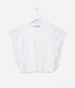 Blusa Infantil em Cotton com Babado de Broderie - Tam 5 a 14 anos