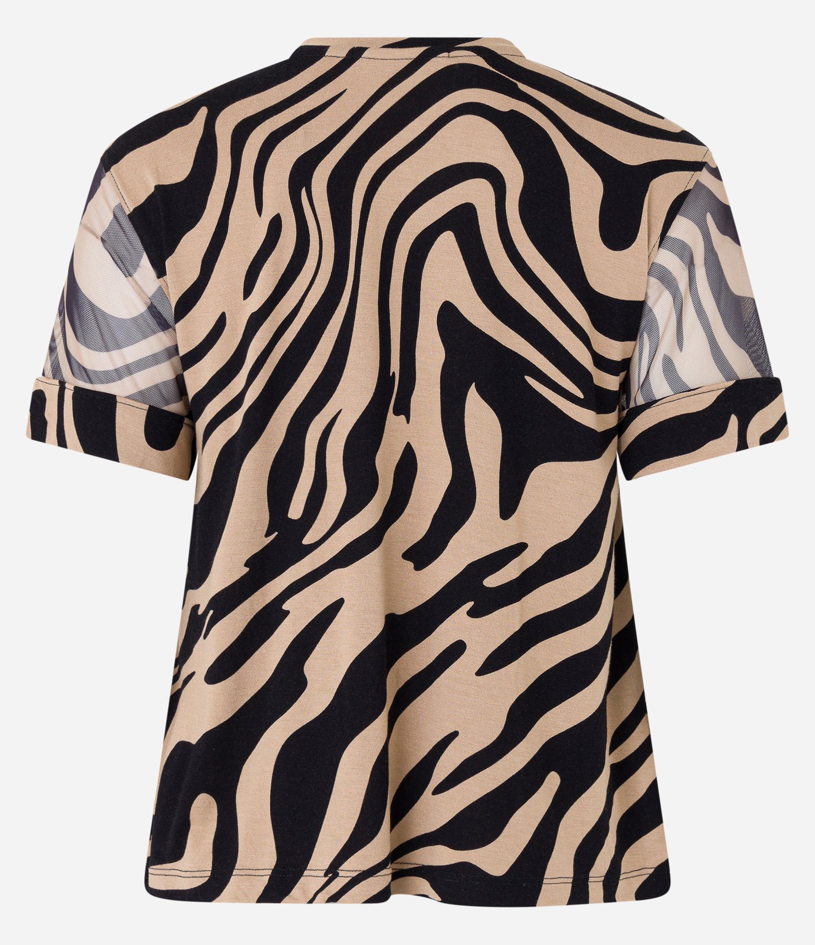 Blusa em Viscose com Tule na Manga e Estampa Animal Print Zebra Bege/ Preto 7