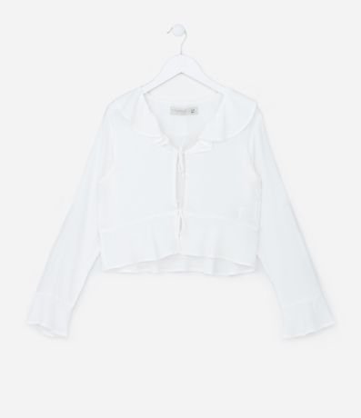 Cardigan Infantil em Viscose com Gola em Babado e Amarração - Tam 5 a 14 anos