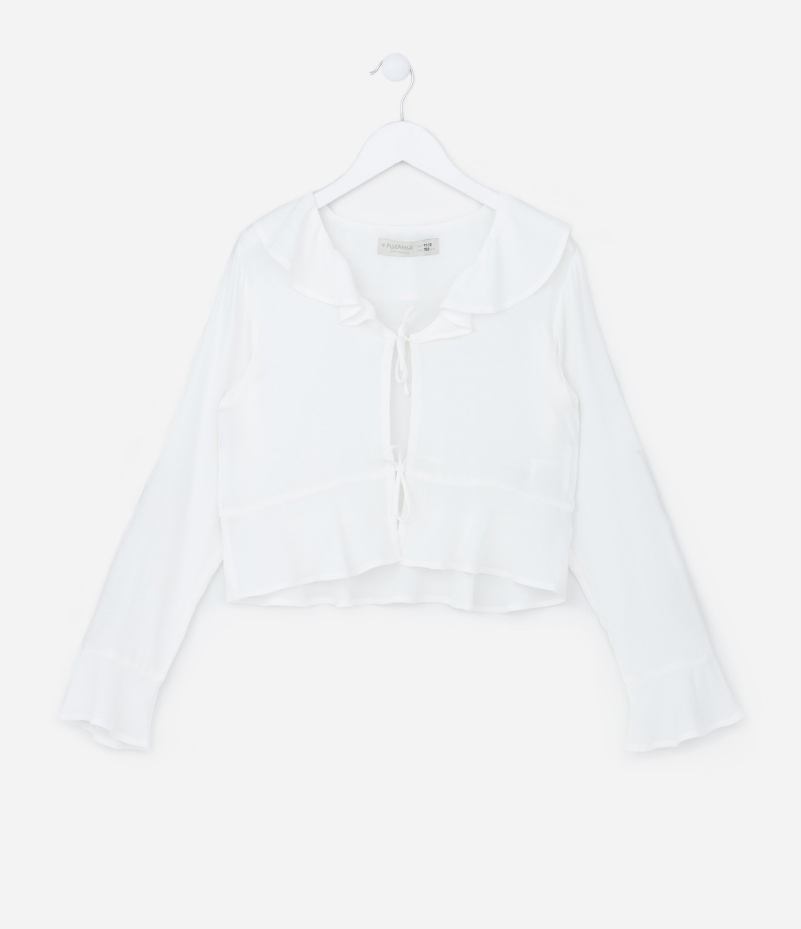 Cardigan Infantil em Viscose com Gola em Babado e Amarração - Tam 5 a 14 anos Branco 1