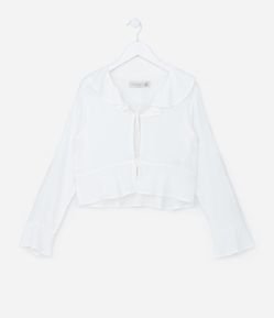 Cardigan Infantil em Viscose com Gola em Babado e Amarração - Tam 5 a 14 anos