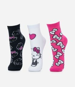Kit 03 Meias Infantis com Estampa da Hello Kitty - Tam 19 ao 34