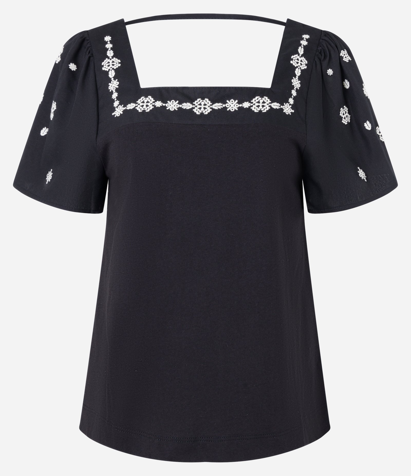 Blusa Manga Curta em Algodão com Bordados Preto 6