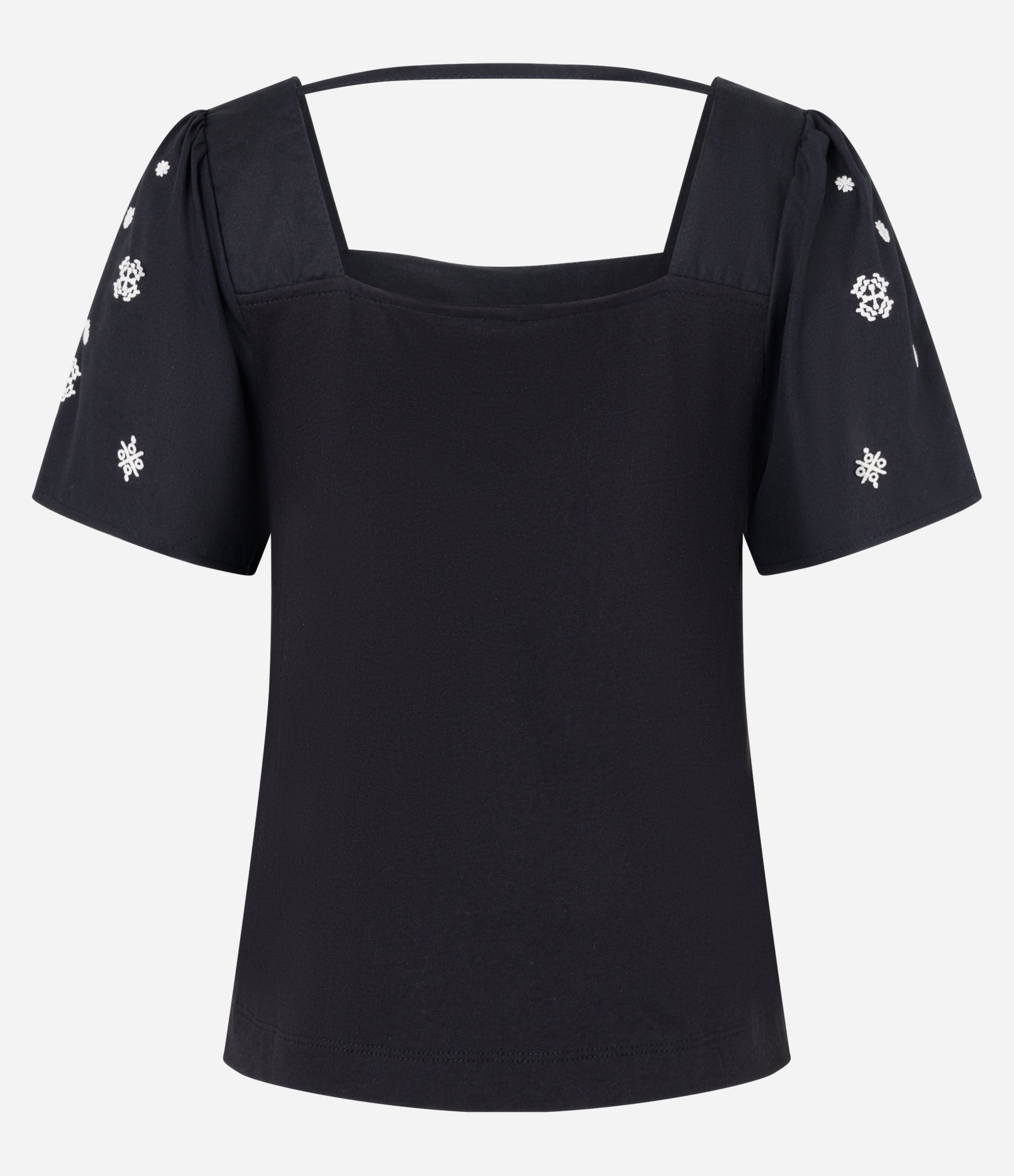 Blusa Manga Curta em Algodão com Bordados Preto 8