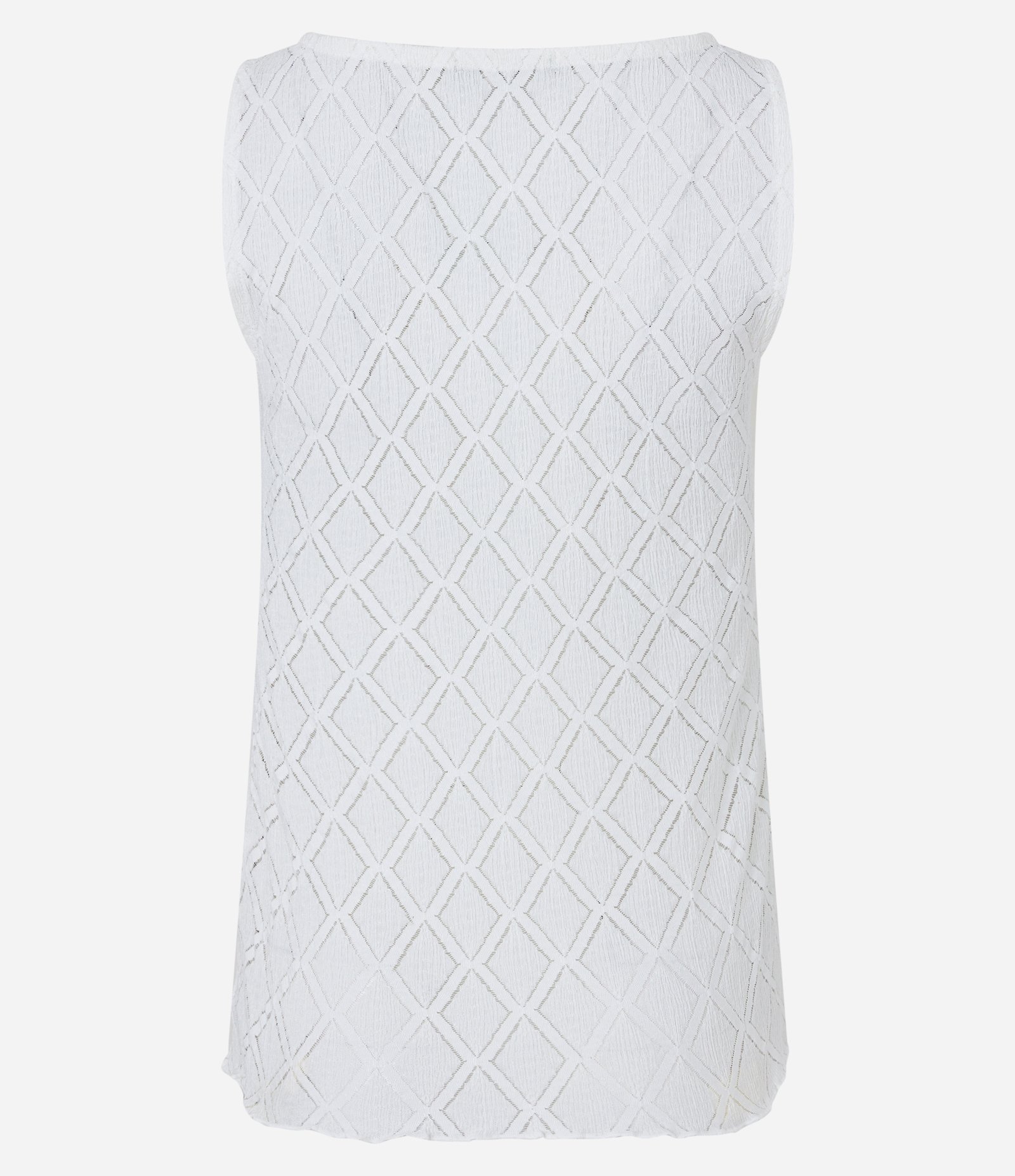Blusa sem Manga com Babado Jabô e Padronagem Geométrica Branco Neve 8