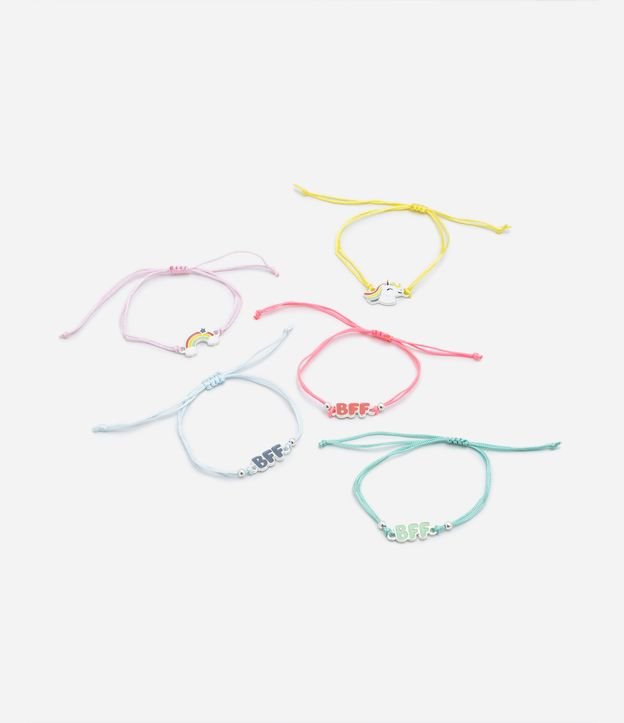 Kit 05 Pulseiras Infantis com Pingentes de Unicórnio e BFF - Tam U