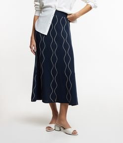 Saia Midi em Tricô com Listras de Ondas
