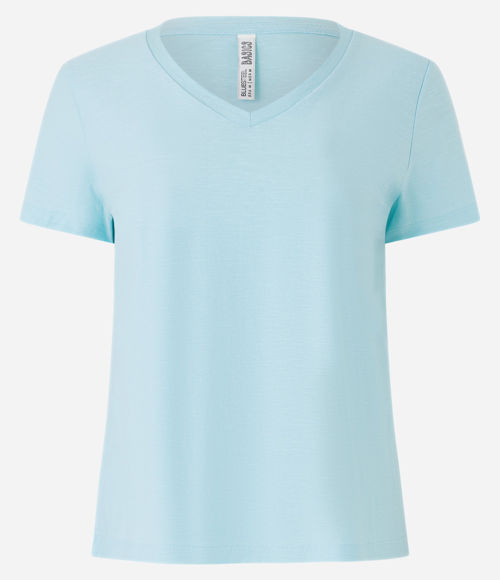 Blusa T-shirt em Algodão Flame com Gola V Azul Claro 5