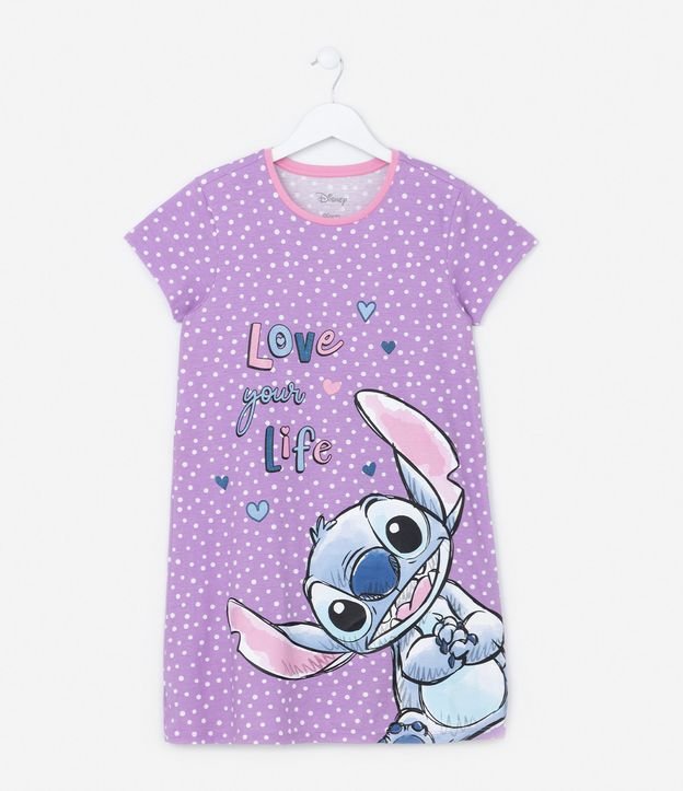 Camisola Infantil Poá com Estampa do Stitch - Tam 5 a 14 anos