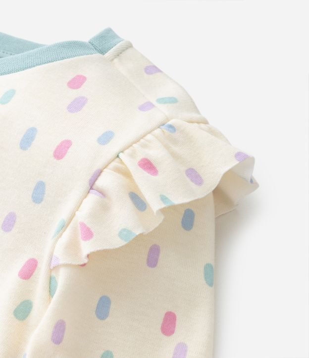 Pijama Longo Infantil em Ribana Poá com Borboleta Brilhosa - Tam 1 a 4 Anos Bege 5