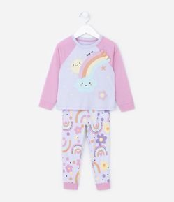Pijama Infantil Longo com Estampa de Arco-íris - Tam 2 a 4 anos