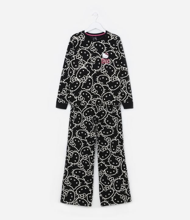 Pijama Longo Infantil com Bordadinho e Estampa Hello Kitty - Tam 5 a 14 Anos