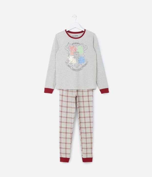 Pijama Longo Infantil com Estampa das Casas de Hogwartz - Tam 5 a 14 anos