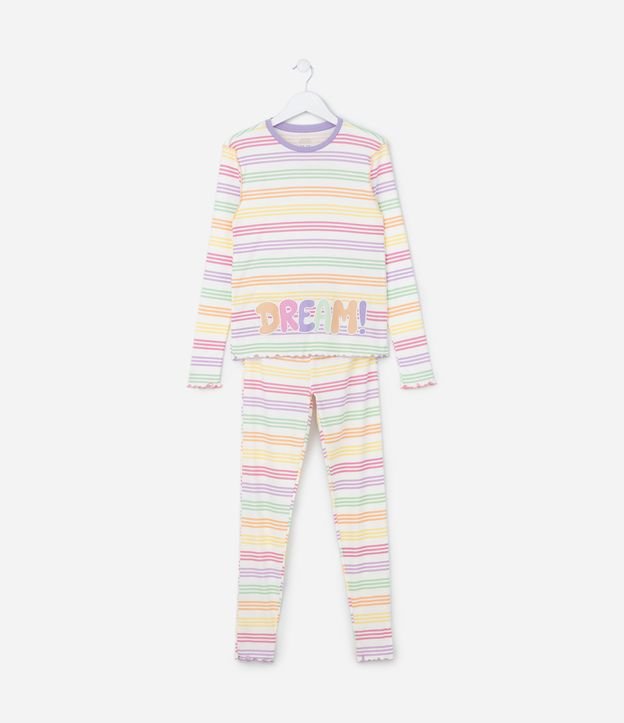 Pijama Longo Infantil com Listras Coloridas e Silk Dream - Tam 5 a 14 Anos