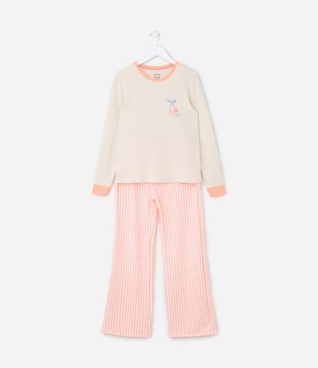 Pijama Infantil Longo Estampa Cerejinha e Xadrez - Tam 5 a 14 anos