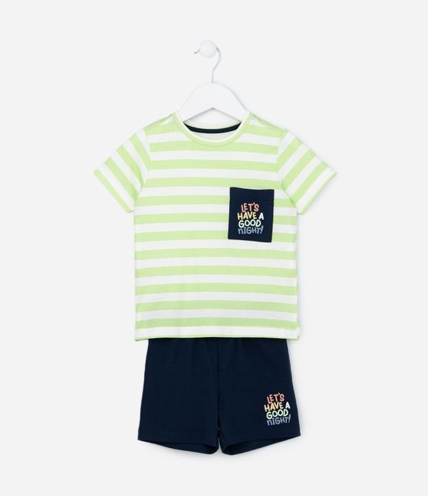 Pijama Curto Infantil Listrado com Bolsinho no Peito - Tam 2 a 4 Anos