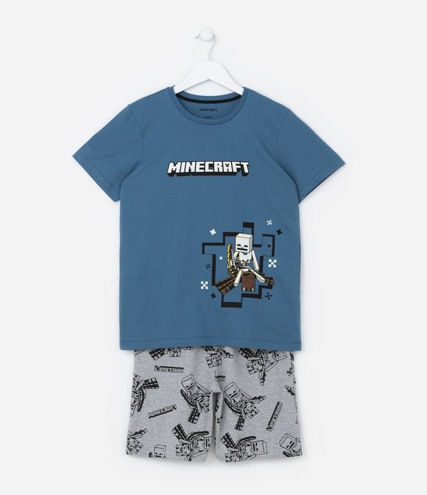 Pijama Curto Infantil com Estampa do Minecraft - Tam 5 a 14 anos
