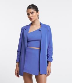 Blazer Alongado de Alfaiataria em Crepe com Franzido nas Mangas