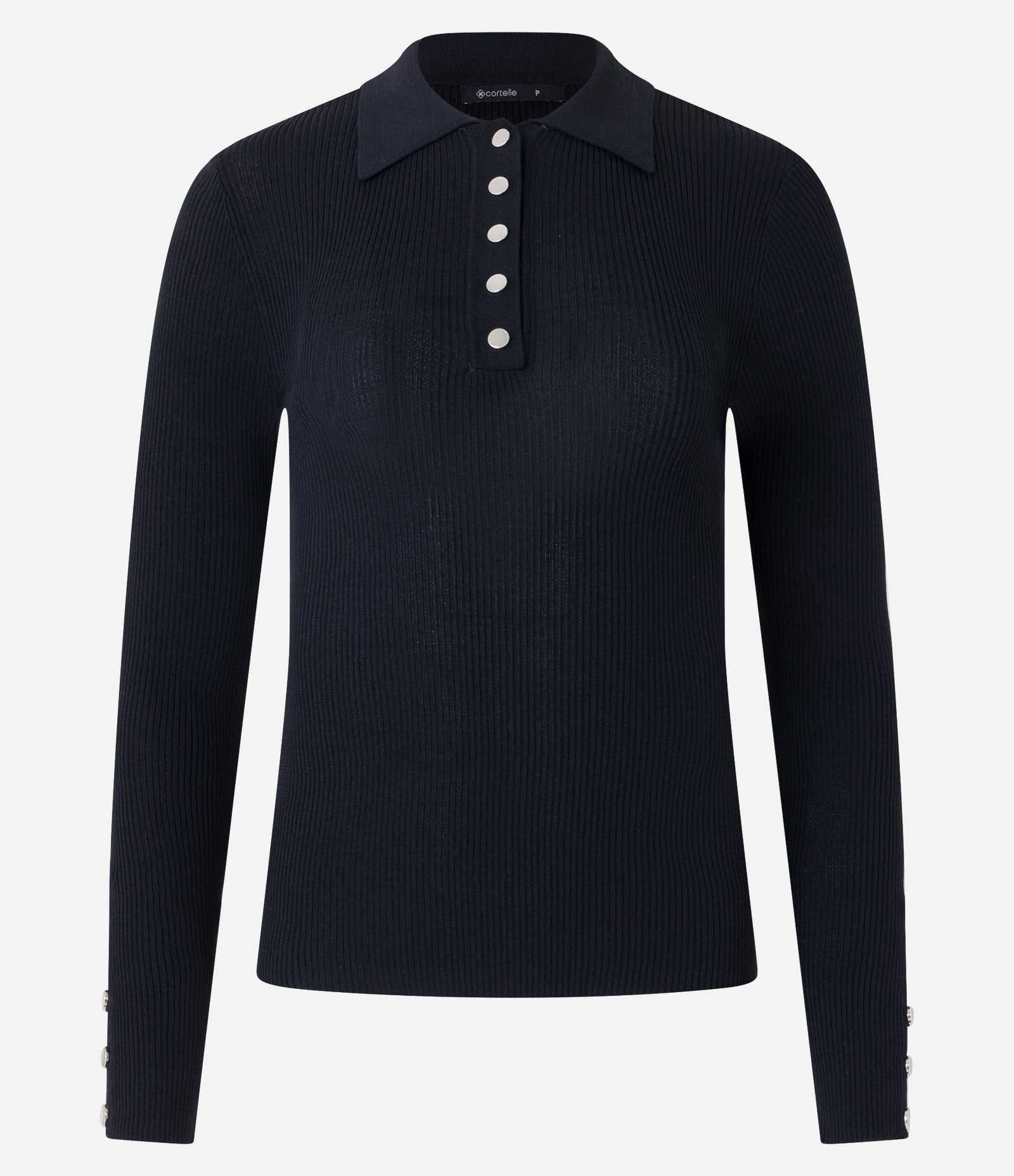 Suéter em Viscose com Gola Lapela e Abotoamento Preto 5