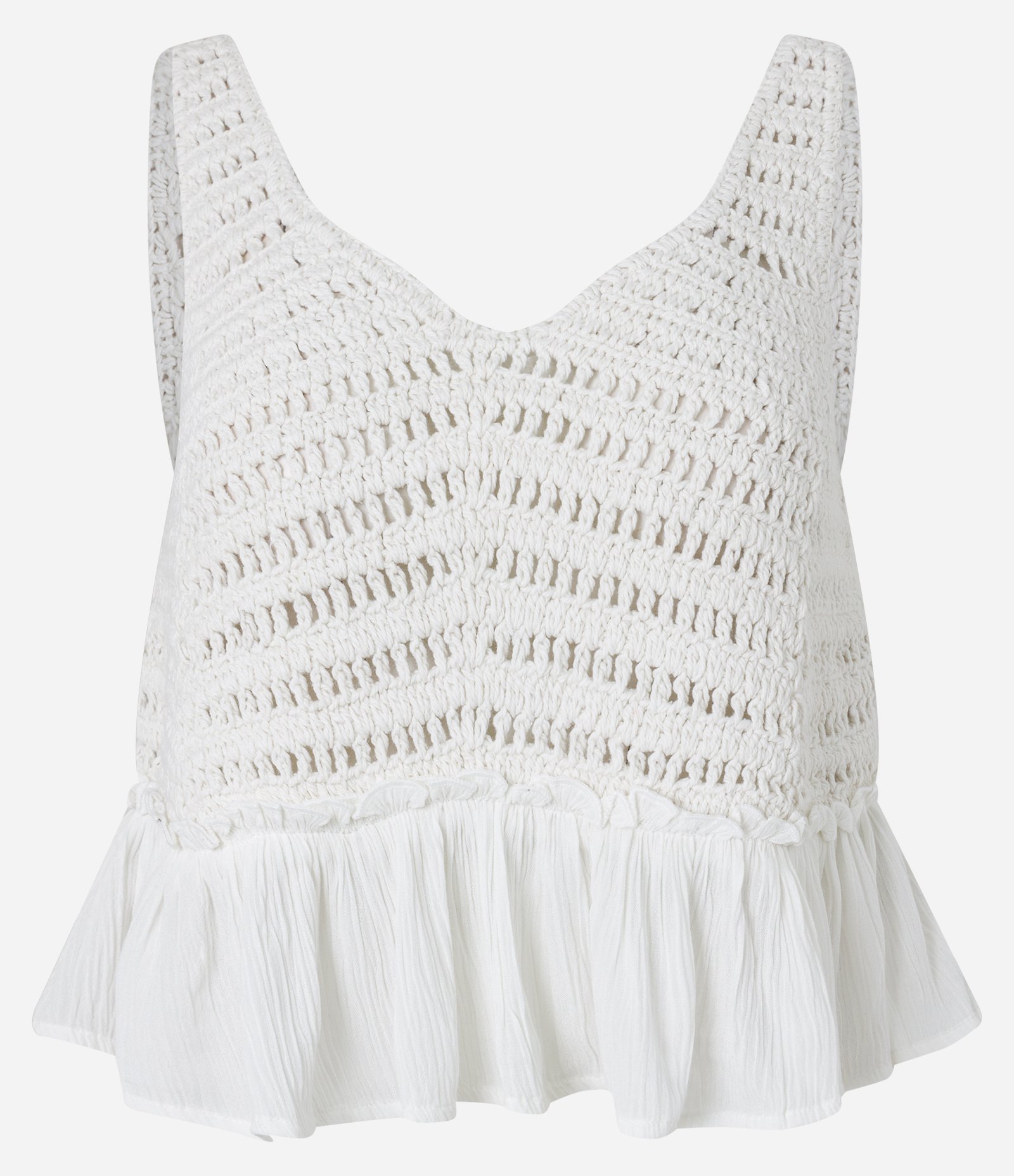 Blusa sem Manga em Crochê com Babado na Barra Branco 6
