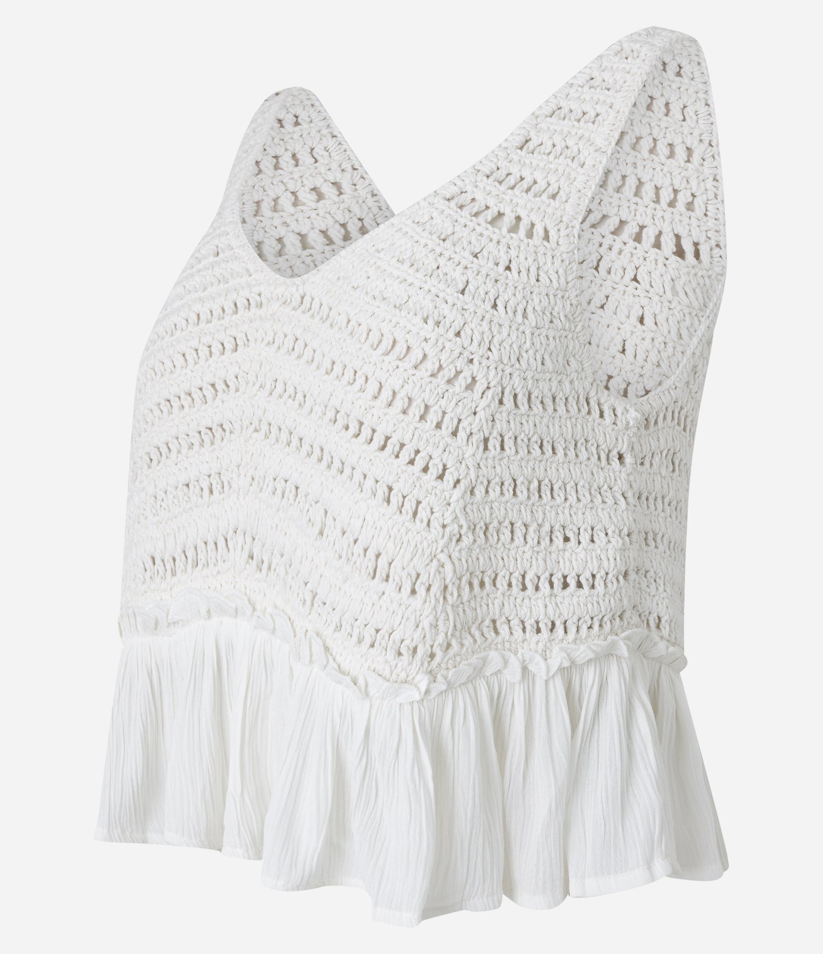 Blusa sem Manga em Crochê com Babado na Barra Branco 7