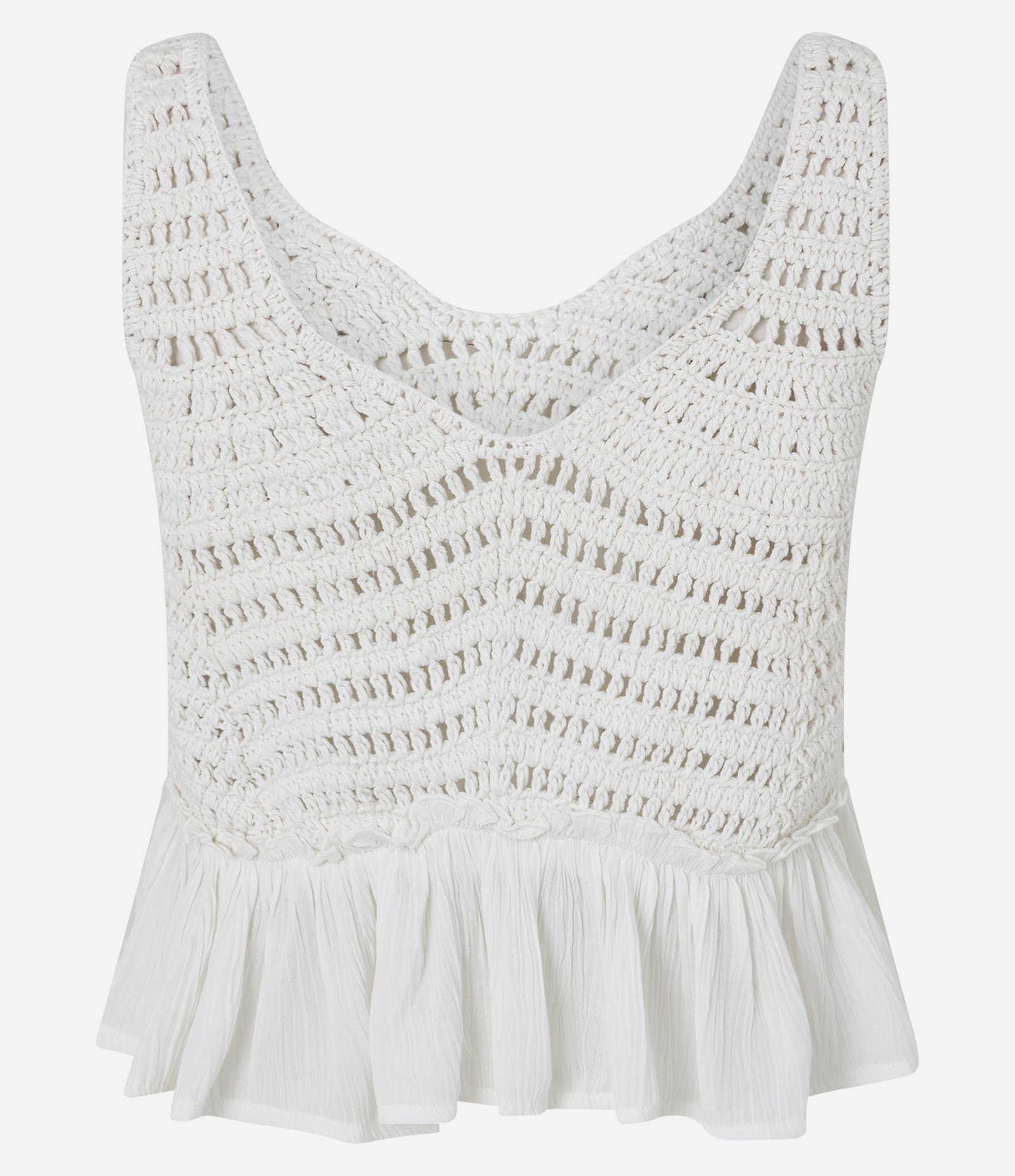 Blusa sem Manga em Crochê com Babado na Barra Branco 8