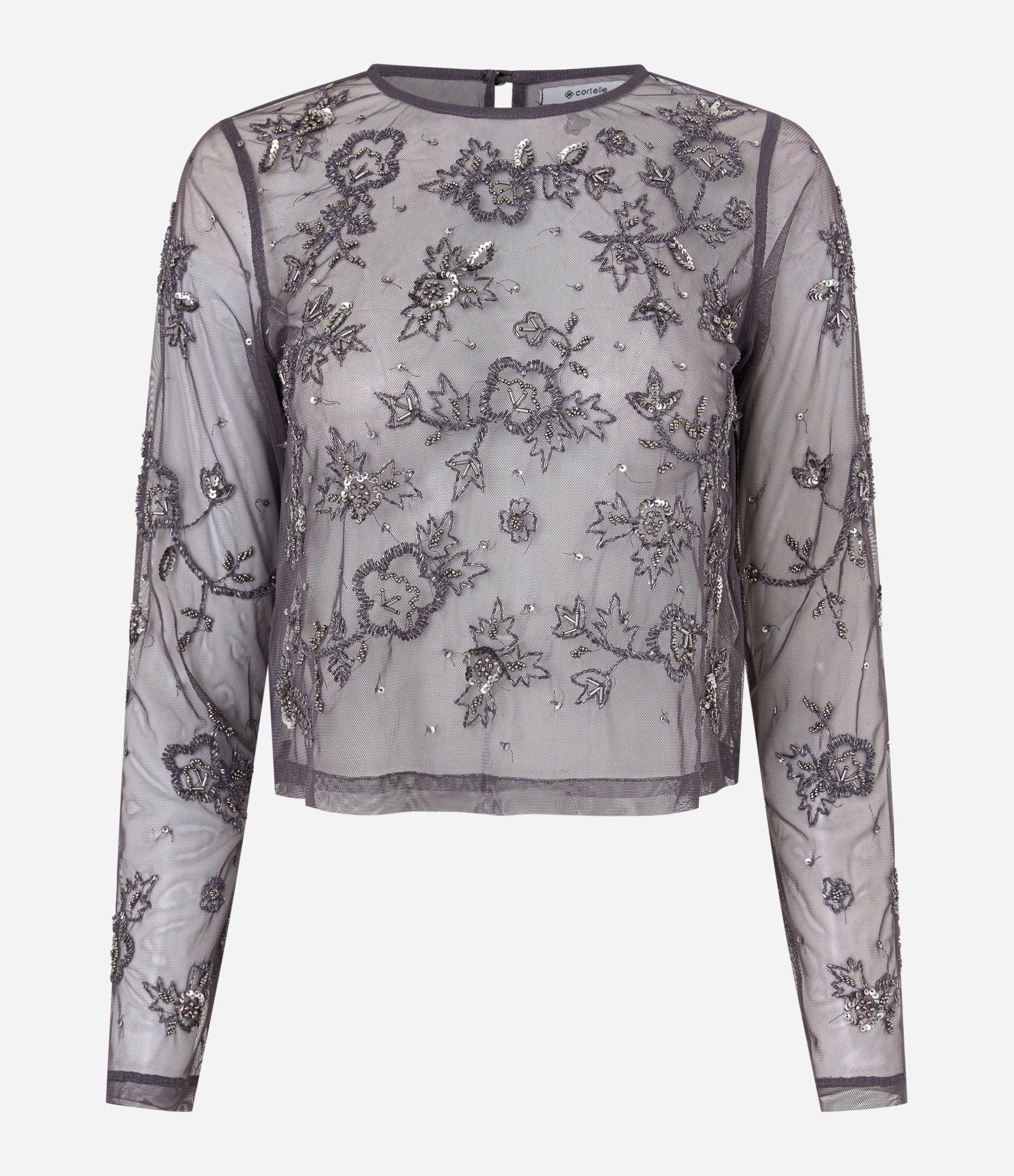 Blusa em Tule com Bordado Floral e Fechamento nas Costas Preto 5