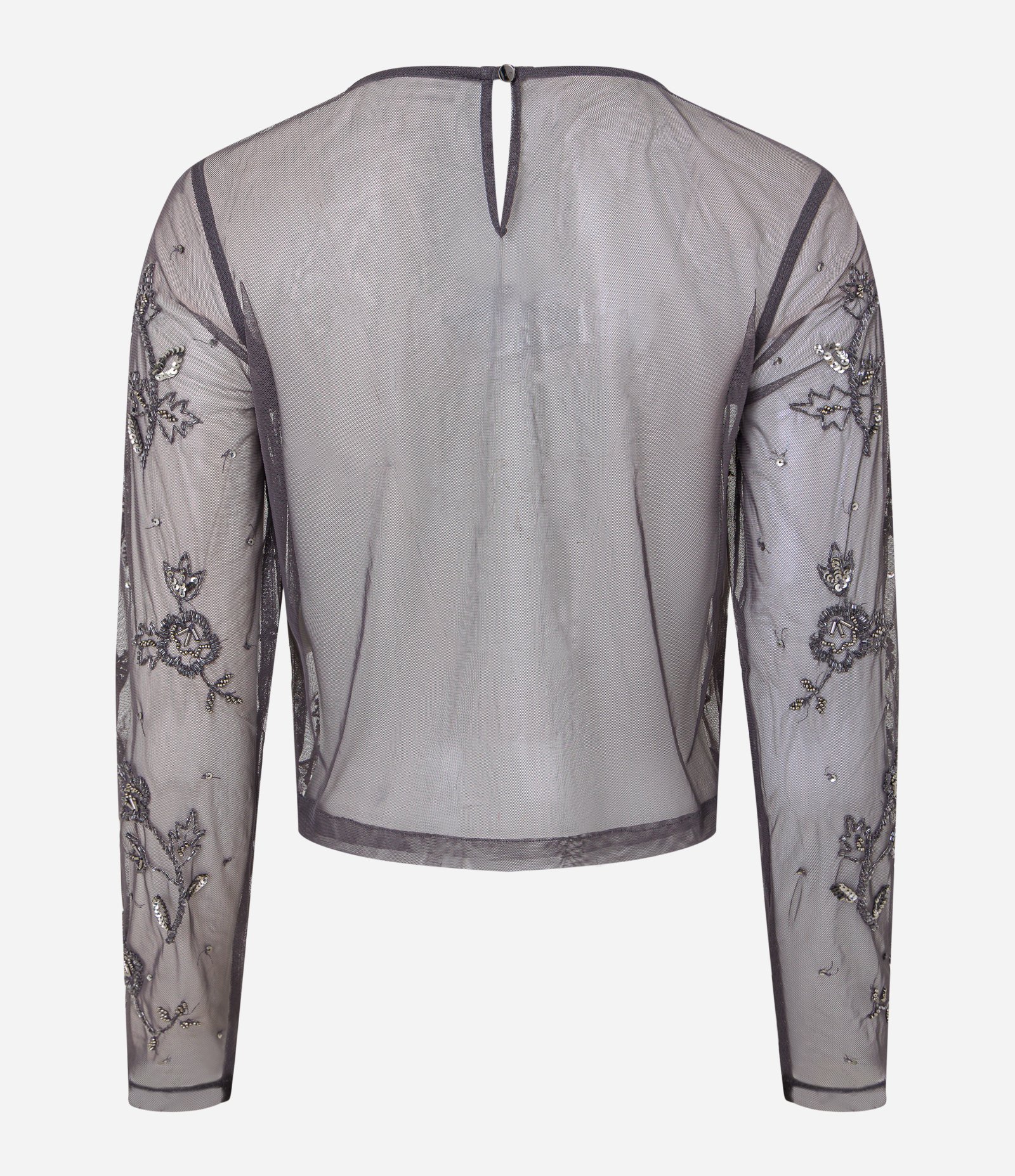 Blusa em Tule com Bordado Floral e Fechamento nas Costas Preto 7