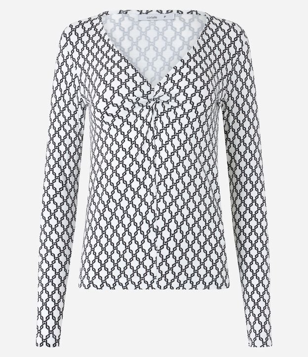 Blusa em Viscolycra com Decote Torcido e Estampa Correntes