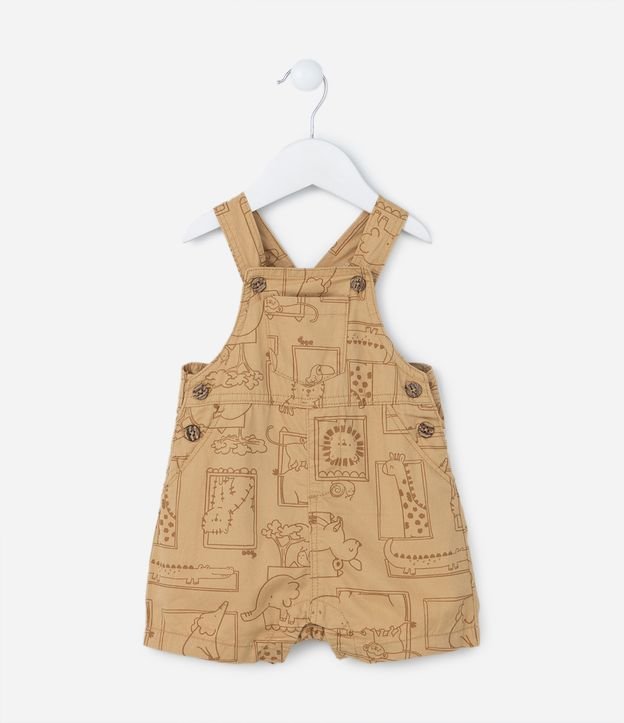 Jardineira Infantil em Sarja com Estampa Bichinhos - Tam 0 a 18 meses