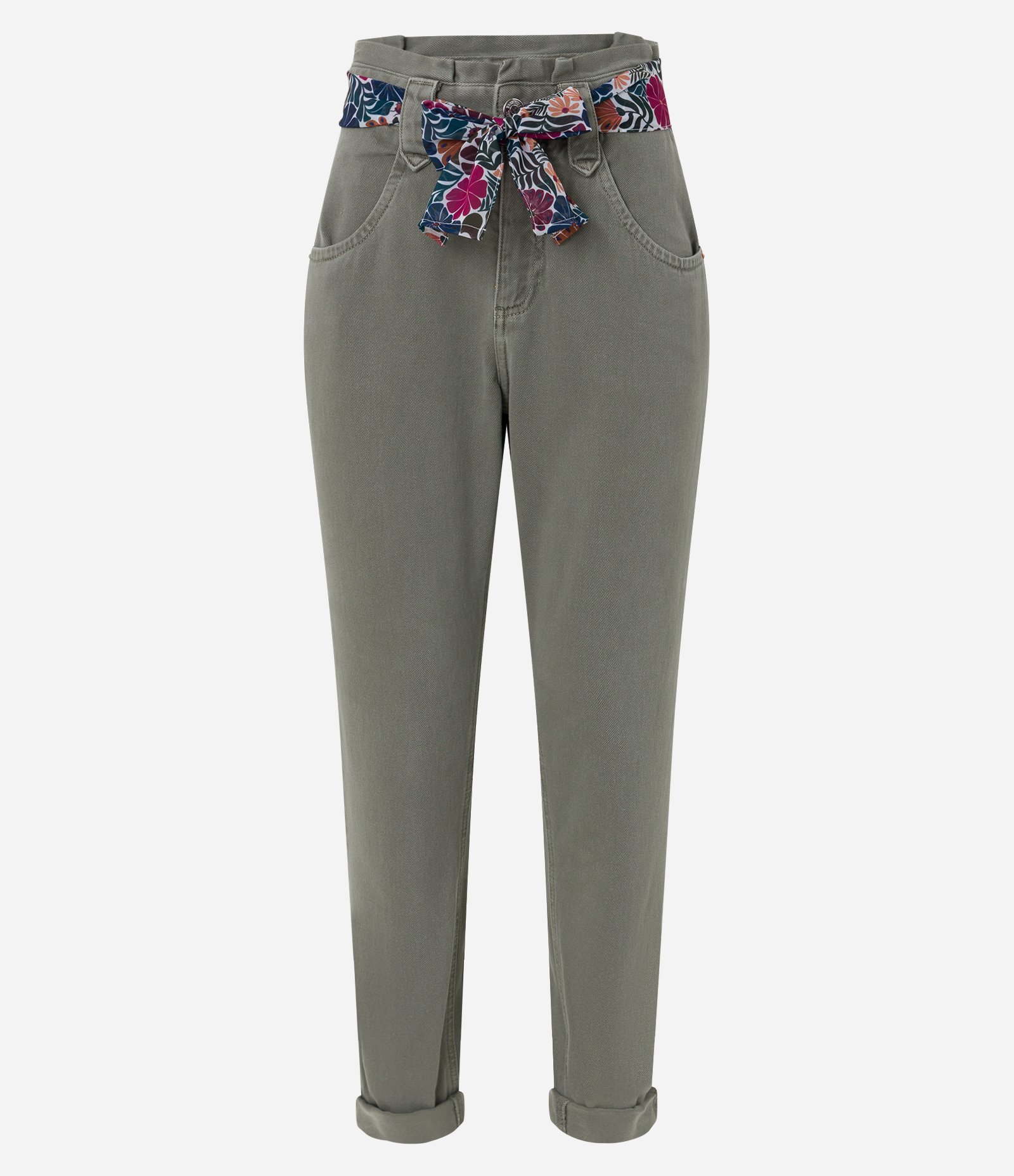 Calça Mom em Sarja com Cinto Lenço 5
