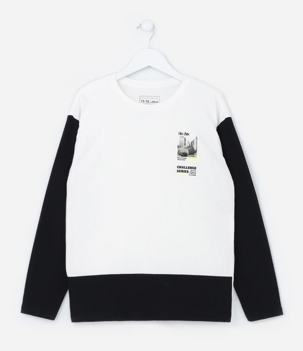 Camiseta Infantil com Mangas e Barra Contrastante - Tam 5 a 14 anos
